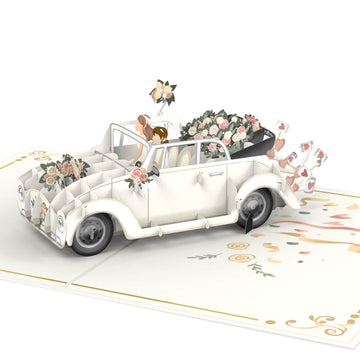 Wedding car with lesbian bride and groom Pop-Up Card